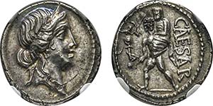 Julius Caesar Denarius, 47-46 avant J. C., ... 