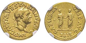Vespasianus 69-79 Aureus, Rome ou Lugdunum, ... 