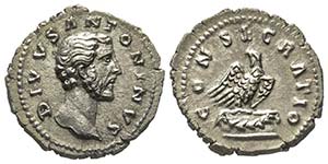 Antoninus Pius 138-161 Denarius, Rome, 161, ... 