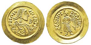 Aripert II 701-712  Tremissis, avec lettre E ... 