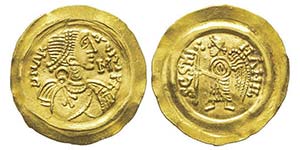 Aripert II 701-712 Tremissis, avec lettre M ... 