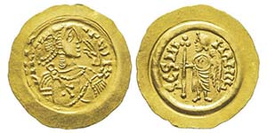 Aripert II 701-712 Tremissis, avec main ... 
