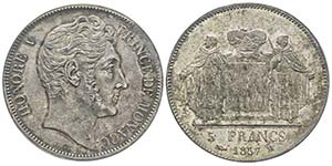 Monaco, Honoré V 1819-1841 5 Francs, 1837, ... 