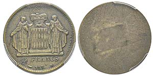 Monaco, Honoré V 1819-1841 2 Francs uniface ... 