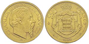 Monaco, Charles III 1856-1889 100 Francs, ... 