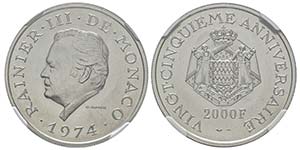Monaco, Rainier 1949-2005 2000 Francs, ... 