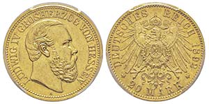 Hessen  Ludwig IV 1877-1892 20 Mark, 1892, ... 