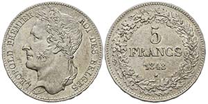 Leopold I 1831-1865 5 Francs, 1848, AG 24.94 ... 