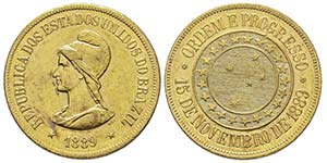Pedro II 1831-1889 20000 Reis, 1889, AU ... 