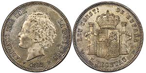 Alfonso XIII 1886-1931 5 Pesetas, 1893, AG ... 