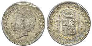 Alfonso XIII 1886-1931 50 centimos, 1894 PG ... 