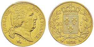 Louis XVIII 1815-1824 20 Francs, Paris, ... 