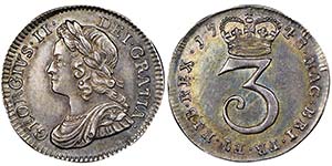 George II 1727-1760
3 pence, 1743, AG 1.44 ... 