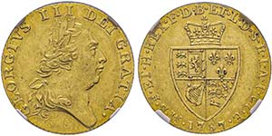 George III 1760-1820 
Guinea, 1787, AU 8.36 ... 