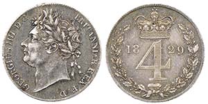 George IV 1820-1830
Maundy 4 Pence, 1829, AG ... 