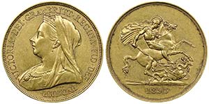 Victoria 1837-1901  
5 Pounds, 1893, AU 40 ... 