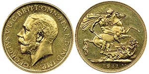 George V 1910-1936
Sovereign, 1911, AU 7.98 ... 