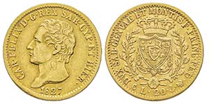 Carlo Felice 1821-1831
20 lire, Genova, 1827 ... 