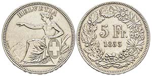 Switzerland
5 Francs, 1855 B, Bern. ... 