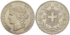 Switzerland
5 Francs, Bern, 1888, AG 25 ... 