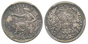 Switzerland
1 Franc, Bern, 1860 B, AG 5 ... 