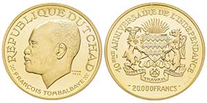 Tchad
20.000 Francs, 1970 NI, AU 80 g. ... 