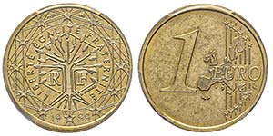 Monnaie de 1 euro, France, 1999, erreur de ... 