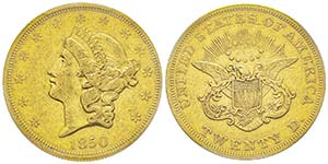  
20 Dollars, Philadelphia, 1850, AU 33.43 ... 
