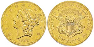 20 Dollars, Philadelphia, 1855, AU 33.43 ... 