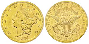 20 Dollars, Philadelphia, 1876, AU 33.43 ... 