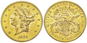20 Dollars, San Francisco, 1884 S, AU 33.43 ... 