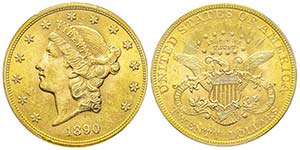 20 Dollars, Philadelphia, 1890, AU 33.43 ... 