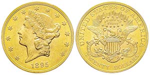 20 Dollars, Philadelphia, 1895, AU 33.43 ... 