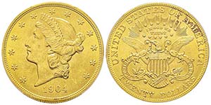 20 Dollars, Philadelphia, 1904, AU 33.43 ... 