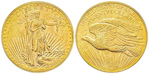20 Dollars, Denver, 1908 D, AU 33.43 g.
Ref ... 