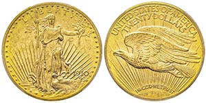20 Dollars, Denver, 1910 D, AU 33.43 g.
Ref ... 