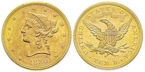 10 Dollars, San Francisco, 1880 S, AU 16.71 ... 