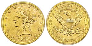 10 Dollars, Philadelphia, 1897, AU 16.71 ... 