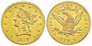 10 Dollars, San Francisco, 1899 S, AU 16.71 ... 