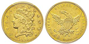 5 Dollars, Philadelphia, 1834, Plain 4, ... 