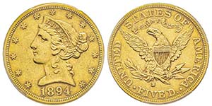 5 Dollars, San Francisco, 1894 S, 8.35 ... 