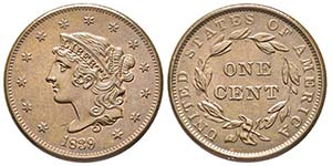 Coronet head Cent, Philadelphia, 1839, Booby ... 