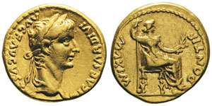 Tiberius 14-37 après J.-C. Aureus, Gaule, ... 