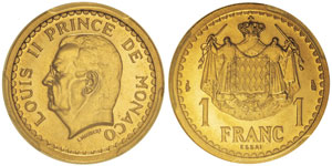 Luis II 1922-1949 Essai de 1 franc, sans ... 
