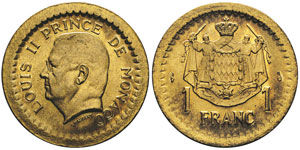 Luis II 1922-1949 1 franc, sans date (1943), ... 