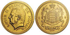 Luis II 1922-1949 Essai de 2 francs, sans ... 