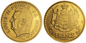 Luis II 1922-1949 Essai de 5 francs, 1945, ... 