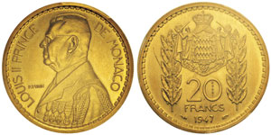 Luis II 1922-1949 Essai de 20 francs, 1947, ... 