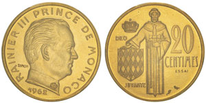 Rainier 1949-2005 Piéfort de 20 centimes, ... 