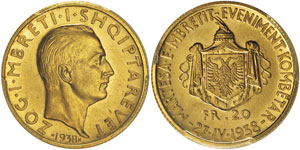 20 franga ari, 1938 R, Rome, AU 6.45g.   Ref ... 